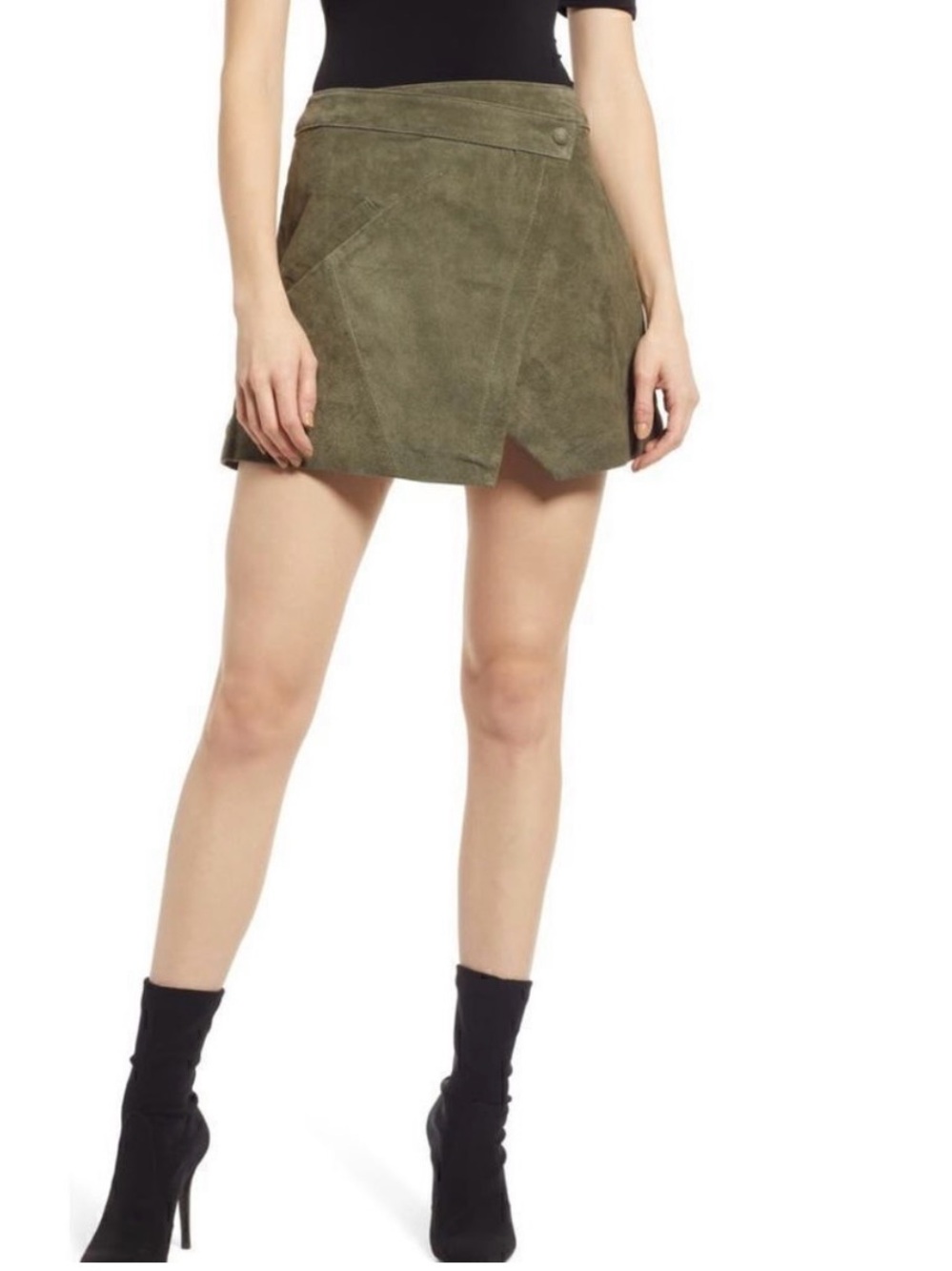 Blank NYC Olive Suede Wrap Mini Skirt
